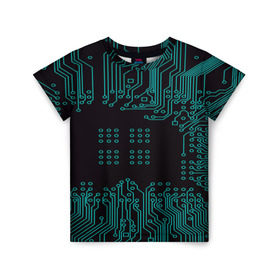 Детская футболка 3D с принтом Electronics в Белгороде, 100% гипоаллергенный полиэфир | прямой крой, круглый вырез горловины, длина до линии бедер, чуть спущенное плечо, ткань немного тянется | кибер | микросхема | черный