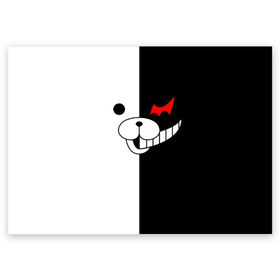 Поздравительная открытка с принтом Monokuma в Белгороде, 100% бумага | плотность бумаги 280 г/м2, матовая, на обратной стороне линовка и место для марки
 | danganronpa | monokuma | данганронпа