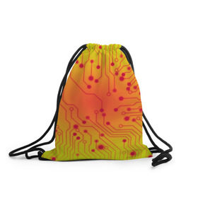 Рюкзак-мешок 3D с принтом Нано Технологии в Белгороде, 100% полиэстер | плотность ткани — 200 г/м2, размер — 35 х 45 см; лямки — толстые шнурки, застежка на шнуровке, без карманов и подкладки | желтый | кибер | микросхема | оранжевый
