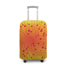 Чехол для чемодана 3D с принтом Нано Технологии в Белгороде, 86% полиэфир, 14% спандекс | двустороннее нанесение принта, прорези для ручек и колес | желтый | кибер | микросхема | оранжевый