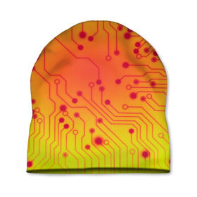 Шапка 3D с принтом Нано Технологии в Белгороде, 100% полиэстер | универсальный размер, печать по всей поверхности изделия | желтый | кибер | микросхема | оранжевый
