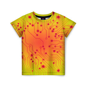 Детская футболка 3D с принтом Нано Технологии в Белгороде, 100% гипоаллергенный полиэфир | прямой крой, круглый вырез горловины, длина до линии бедер, чуть спущенное плечо, ткань немного тянется | желтый | кибер | микросхема | оранжевый