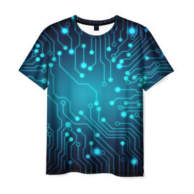 Мужская футболка 3D с принтом SkyNet в Белгороде, 100% полиэфир | прямой крой, круглый вырез горловины, длина до линии бедер | Тематика изображения на принте: бирюзовый | кибер | микросхема | яркий