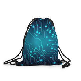 Рюкзак-мешок 3D с принтом SkyNet в Белгороде, 100% полиэстер | плотность ткани — 200 г/м2, размер — 35 х 45 см; лямки — толстые шнурки, застежка на шнуровке, без карманов и подкладки | бирюзовый | кибер | микросхема | яркий