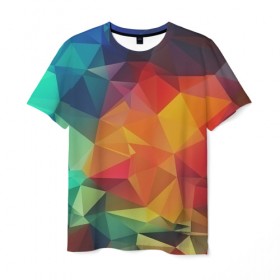 Мужская футболка 3D с принтом Цветные полигоны в Белгороде, 100% полиэфир | прямой крой, круглый вырез горловины, длина до линии бедер | абстракция | бумага | геометрия | грани | изгиб | линии | оптические | полигоны | полосы | постель | розовый | сочетания | текстура | треугольники