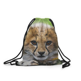 Рюкзак-мешок 3D с принтом Котёнок гепарда в Белгороде, 100% полиэстер | плотность ткани — 200 г/м2, размер — 35 х 45 см; лямки — толстые шнурки, застежка на шнуровке, без карманов и подкладки | гепард | дикая кошка | котёнок | кошка | лев | природа | тигр | хищник | ягуар