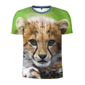 Мужская футболка 3D спортивная с принтом Котёнок гепарда в Белгороде, 100% полиэстер с улучшенными характеристиками | приталенный силуэт, круглая горловина, широкие плечи, сужается к линии бедра | Тематика изображения на принте: гепард | дикая кошка | котёнок | кошка | лев | природа | тигр | хищник | ягуар