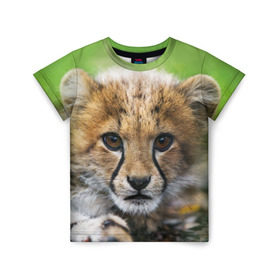 Детская футболка 3D с принтом Котёнок гепарда в Белгороде, 100% гипоаллергенный полиэфир | прямой крой, круглый вырез горловины, длина до линии бедер, чуть спущенное плечо, ткань немного тянется | Тематика изображения на принте: гепард | дикая кошка | котёнок | кошка | лев | природа | тигр | хищник | ягуар