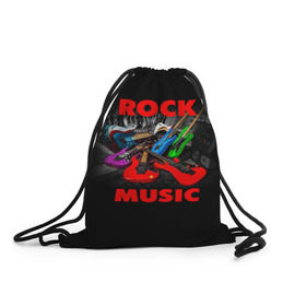 Рюкзак-мешок 3D с принтом Rock music в Белгороде, 100% полиэстер | плотность ткани — 200 г/м2, размер — 35 х 45 см; лямки — толстые шнурки, застежка на шнуровке, без карманов и подкладки | гитара | музыка | рок | рокер | электрогитара