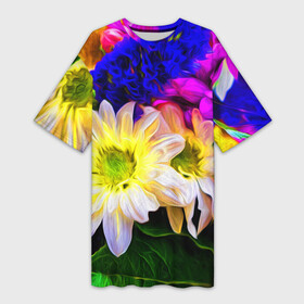 Платье-футболка 3D с принтом Райские цветы в Белгороде,  |  | color | колорит | лепестки | цвет | цветок | цветочки | цветы