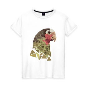 Женская футболка хлопок с принтом Низкополигональный попугай в Белгороде, 100% хлопок | прямой крой, круглый вырез горловины, длина до линии бедер, слегка спущенное плечо | полигон | попугай