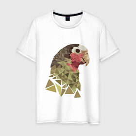 Мужская футболка хлопок с принтом Низкополигональный попугай в Белгороде, 100% хлопок | прямой крой, круглый вырез горловины, длина до линии бедер, слегка спущенное плечо. | полигон | попугай