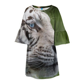 Детское платье 3D с принтом Белый тигр в Белгороде, 100% полиэстер | прямой силуэт, чуть расширенный к низу. Круглая горловина, на рукавах — воланы | абессинкая | домашние | животные | кот | котенок | кошка | порода | сиамская | тигр | хищник