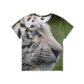 Детская футболка 3D с принтом Белый тигр в Белгороде, 100% гипоаллергенный полиэфир | прямой крой, круглый вырез горловины, длина до линии бедер, чуть спущенное плечо, ткань немного тянется | Тематика изображения на принте: абессинкая | домашние | животные | кот | котенок | кошка | порода | сиамская | тигр | хищник