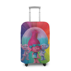 Чехол для чемодана 3D с принтом Тролли в Белгороде, 86% полиэфир, 14% спандекс | двустороннее нанесение принта, прорези для ручек и колес | princess poppy | troll poppy | troll satin and chenille | trolls | розочка | сатинка и синелька | тролли | цветан