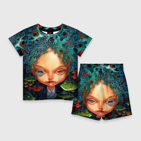 Детский костюм с шортами 3D с принтом Fantasy art в Белгороде,  |  | art | bright | bubbles | color | colors | face | fish | girl | painting | pattern | patterns | water | вода | девушка | искусство | картина | краски | лицо | орнамент | пузыри | рыбы | творчество | узоры | цвет | яркие