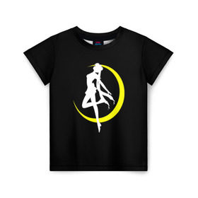 Детская футболка 3D с принтом Сейлор Мун в Белгороде, 100% гипоаллергенный полиэфир | прямой крой, круглый вырез горловины, длина до линии бедер, чуть спущенное плечо, ткань немного тянется | logo | moon | девушка | детство | желтый | луна | мультик | мультики | черный