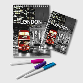 Блокнот с принтом Улицы Лондона в Белгороде, 100% бумага | 48 листов, плотность листов — 60 г/м2, плотность картонной обложки — 250 г/м2. Листы скреплены удобной пружинной спиралью. Цвет линий — светло-серый
 | Тематика изображения на принте: bus | city | england | evening | lights | london | night | street | two storey | united kingdom | автобус | англия | великобритания | вечер | город | двухэтажный | лондон | ночь | огни | улица