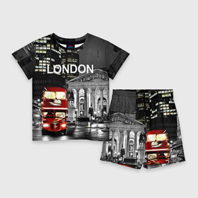 Детский костюм с шортами 3D с принтом Улицы Лондона в Белгороде,  |  | bus | city | england | evening | lights | london | night | street | two storey | united kingdom | автобус | англия | великобритания | вечер | город | двухэтажный | лондон | ночь | огни | улица