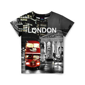 Детская футболка 3D с принтом Улицы Лондона в Белгороде, 100% гипоаллергенный полиэфир | прямой крой, круглый вырез горловины, длина до линии бедер, чуть спущенное плечо, ткань немного тянется | bus | city | england | evening | lights | london | night | street | two storey | united kingdom | автобус | англия | великобритания | вечер | город | двухэтажный | лондон | ночь | огни | улица