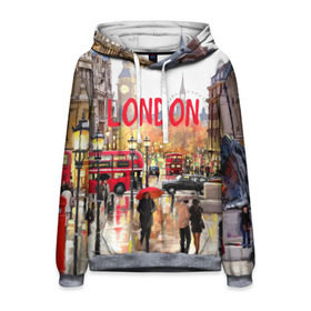 Мужская толстовка 3D с принтом Улицы Лондона в Белгороде, 100% полиэстер | двухслойный капюшон со шнурком для регулировки, мягкие манжеты на рукавах и по низу толстовки, спереди карман-кенгуру с мягким внутренним слоем. | Тематика изображения на принте: england | london | united kingdom | англия | великобритания | город | лондон