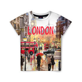 Детская футболка 3D с принтом Улицы Лондона в Белгороде, 100% гипоаллергенный полиэфир | прямой крой, круглый вырез горловины, длина до линии бедер, чуть спущенное плечо, ткань немного тянется | england | london | united kingdom | англия | великобритания | город | лондон