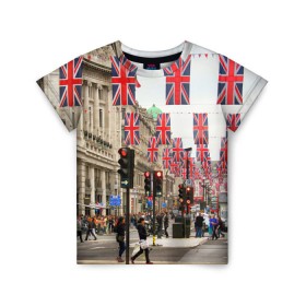 Детская футболка 3D с принтом Улицы Лондона в Белгороде, 100% гипоаллергенный полиэфир | прямой крой, круглый вырез горловины, длина до линии бедер, чуть спущенное плечо, ткань немного тянется | city | england | flags | london | moving | pedestrians | people | street | traffic lights | united kingdom | англия | великобритания | город | лондон | люди | переход | пешеходы | светофоры | улица | флаги