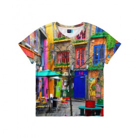 Детская футболка 3D с принтом Улицы Лондона в Белгороде, 100% гипоаллергенный полиэфир | прямой крой, круглый вырез горловины, длина до линии бедер, чуть спущенное плечо, ткань немного тянется | bright | city | color | courtyard | england | london | paint | street | united kingdom | англия | великобритания | город | дворик | краски | лондон | улица | цвет | яркие