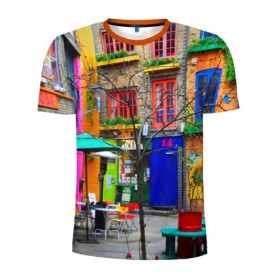 Мужская футболка 3D спортивная с принтом Улицы Лондона в Белгороде, 100% полиэстер с улучшенными характеристиками | приталенный силуэт, круглая горловина, широкие плечи, сужается к линии бедра | bright | city | color | courtyard | england | london | paint | street | united kingdom | англия | великобритания | город | дворик | краски | лондон | улица | цвет | яркие
