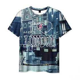 Мужская футболка 3D с принтом Улицы Лондона в Белгороде, 100% полиэфир | прямой крой, круглый вырез горловины, длина до линии бедер | Тематика изображения на принте: city | england | flag | heart | i | london | love | street | united kingdom | англия | великобритания | город | лондон | люблю | сердце | улица | флаг | я