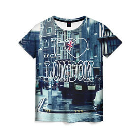 Женская футболка 3D с принтом Улицы Лондона в Белгороде, 100% полиэфир ( синтетическое хлопкоподобное полотно) | прямой крой, круглый вырез горловины, длина до линии бедер | city | england | flag | heart | i | london | love | street | united kingdom | англия | великобритания | город | лондон | люблю | сердце | улица | флаг | я