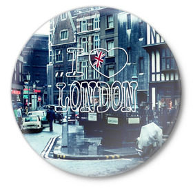 Значок с принтом Улицы Лондона в Белгороде,  металл | круглая форма, металлическая застежка в виде булавки | Тематика изображения на принте: city | england | flag | heart | i | london | love | street | united kingdom | англия | великобритания | город | лондон | люблю | сердце | улица | флаг | я