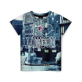 Детская футболка 3D с принтом Улицы Лондона в Белгороде, 100% гипоаллергенный полиэфир | прямой крой, круглый вырез горловины, длина до линии бедер, чуть спущенное плечо, ткань немного тянется | city | england | flag | heart | i | london | love | street | united kingdom | англия | великобритания | город | лондон | люблю | сердце | улица | флаг | я