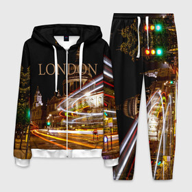Мужской костюм 3D с принтом Улицы Лондона в Белгороде, 100% полиэстер | Манжеты и пояс оформлены тканевой резинкой, двухслойный капюшон со шнурком для регулировки, карманы спереди | Тематика изображения на принте: city | england | lights | london | night | street | united kingdom | англия | великобритания | город | лондон | ночь | огни | улица