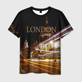 Мужская футболка 3D с принтом Улицы Лондона в Белгороде, 100% полиэфир | прямой крой, круглый вырез горловины, длина до линии бедер | city | england | lights | london | night | street | united kingdom | англия | великобритания | город | лондон | ночь | огни | улица