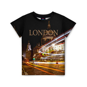 Детская футболка 3D с принтом Улицы Лондона в Белгороде, 100% гипоаллергенный полиэфир | прямой крой, круглый вырез горловины, длина до линии бедер, чуть спущенное плечо, ткань немного тянется | city | england | lights | london | night | street | united kingdom | англия | великобритания | город | лондон | ночь | огни | улица