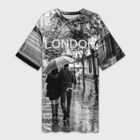Платье-футболка 3D с принтом Улицы Лондона в Белгороде,  |  | англия | бульвар | великобритания | влюбленные | дождь | зонтик | лондон | улица