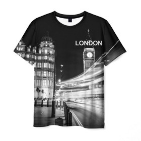 Мужская футболка 3D с принтом Улицы Лондона в Белгороде, 100% полиэфир | прямой крой, круглый вырез горловины, длина до линии бедер | england | lights | london | night | street | united kingdom | англия | великобритания | лондон | ночь | огни | улица