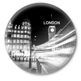 Значок с принтом Улицы Лондона в Белгороде,  металл | круглая форма, металлическая застежка в виде булавки | Тематика изображения на принте: england | lights | london | night | street | united kingdom | англия | великобритания | лондон | ночь | огни | улица