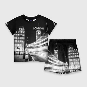 Детский костюм с шортами 3D с принтом Улицы Лондона в Белгороде,  |  | england | lights | london | night | street | united kingdom | англия | великобритания | лондон | ночь | огни | улица