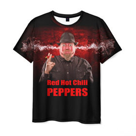 Мужская футболка 3D с принтом Red Hot Chili Peppers в Белгороде, 100% полиэфир | прямой крой, круглый вырез горловины, длина до линии бедер | звезда | красный | кумир | музыка | перец | рок | рок группа | хит