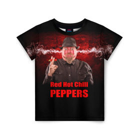 Детская футболка 3D с принтом Red Hot Chili Peppers в Белгороде, 100% гипоаллергенный полиэфир | прямой крой, круглый вырез горловины, длина до линии бедер, чуть спущенное плечо, ткань немного тянется | звезда | красный | кумир | музыка | перец | рок | рок группа | хит
