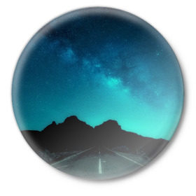 Значок с принтом Ночная дорога в Белгороде,  металл | круглая форма, металлическая застежка в виде булавки | Тематика изображения на принте: ночь | пейзаж