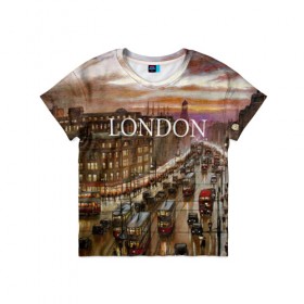 Детская футболка 3D с принтом Улицы Лондона в Белгороде, 100% гипоаллергенный полиэфир | прямой крой, круглый вырез горловины, длина до линии бедер, чуть спущенное плечо, ткань немного тянется | city | england | london | united kingdom | англия | великобритания | город | лондон | ночь | огни | улица