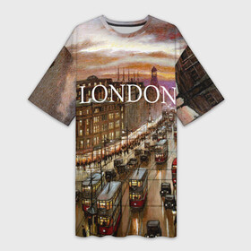 Платье-футболка 3D с принтом Улицы Лондона в Белгороде,  |  | city | england | london | united kingdom | англия | великобритания | город | лондон | ночь | огни | улица