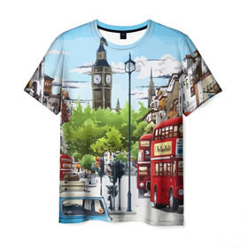 Мужская футболка 3D с принтом Улицы Лондона в Белгороде, 100% полиэфир | прямой крой, круглый вырез горловины, длина до линии бедер | city | england | london | united kingdom | англия | великобритания | город | лондон