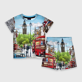 Детский костюм с шортами 3D с принтом Улицы Лондона в Белгороде,  |  | city | england | london | united kingdom | англия | великобритания | город | лондон
