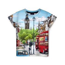 Детская футболка 3D с принтом Улицы Лондона в Белгороде, 100% гипоаллергенный полиэфир | прямой крой, круглый вырез горловины, длина до линии бедер, чуть спущенное плечо, ткань немного тянется | city | england | london | united kingdom | англия | великобритания | город | лондон