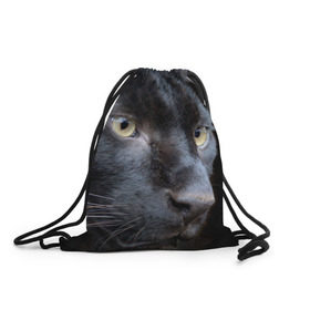 Рюкзак-мешок 3D с принтом Черная пантера в Белгороде, 100% полиэстер | плотность ткани — 200 г/м2, размер — 35 х 45 см; лямки — толстые шнурки, застежка на шнуровке, без карманов и подкладки | животные | кис | киска | кот | котенок | котик | кошечка | кошка | пантера | рысь | тигр | хищник