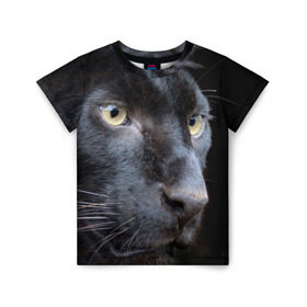 Детская футболка 3D с принтом Черная пантера в Белгороде, 100% гипоаллергенный полиэфир | прямой крой, круглый вырез горловины, длина до линии бедер, чуть спущенное плечо, ткань немного тянется | животные | кис | киска | кот | котенок | котик | кошечка | кошка | пантера | рысь | тигр | хищник